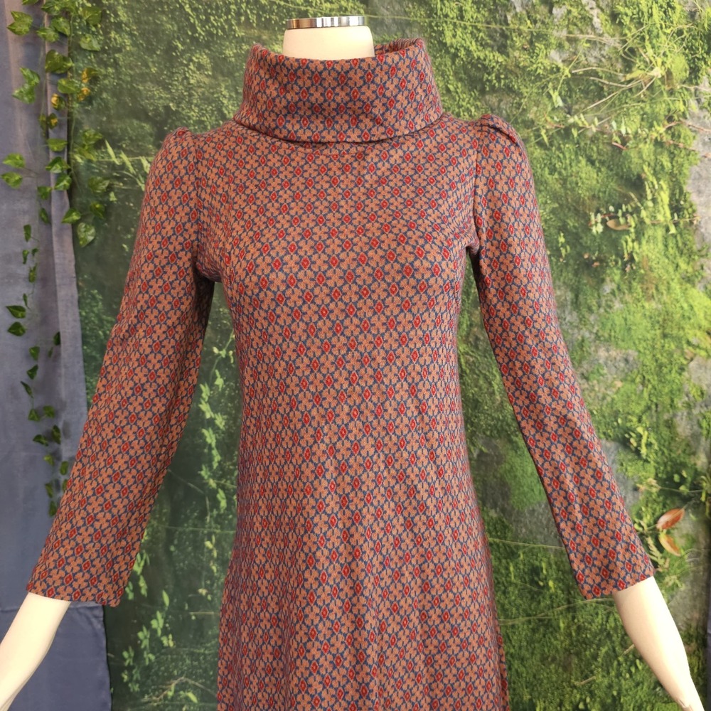 Vintage 1960's Dress Medieval Revival Maxi Floor Length Blue Red Coral As Is - Picture 7 of 15
